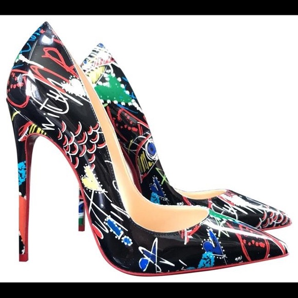 Christian Louboutin Multicolor Graffiti Leather And Suede Spike